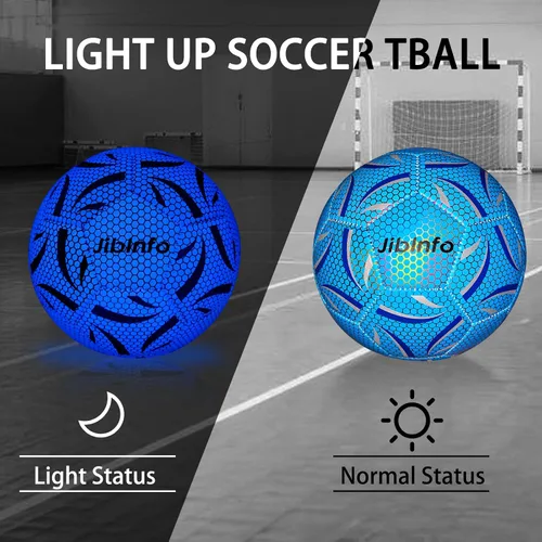 Vista 2 de Balón de fútbol iluminado tamaño 5, pelota de fútbol luminosa que brilla en la oscuridad, para juegos de día y noche y regalos de entrenamiento