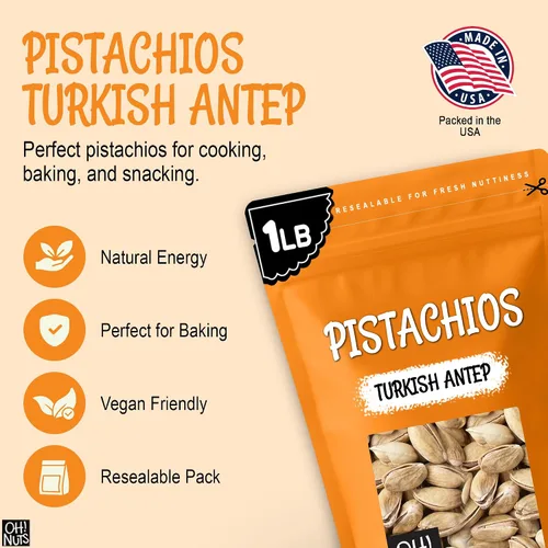 Vista 5 de Oh! Nuts Pistachos tostados y ligeramente salados - 1 libra - Pistachos turcos antep en cáscara - Empaquetados en bolsa con cierre de cremallera