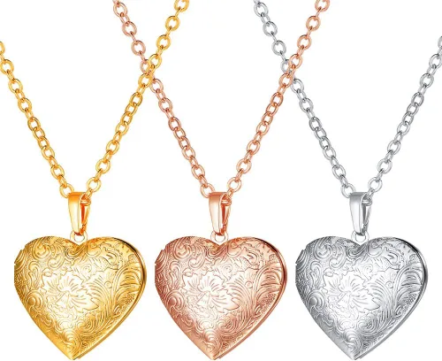 Vista 4 de U7 Custom Photo Locket Necklace - Oval & Heart Shaped Locket - GoldSilverRose Gold Personalized Image Necklaces for Women
