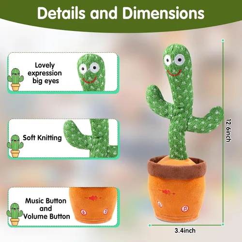 Vista 8 de MIAODAM - Cactus bailarín con volumen ajustable, juguete de cactus que habla, emite luces brillantes y coloridas, repite lo que dices, canta 120