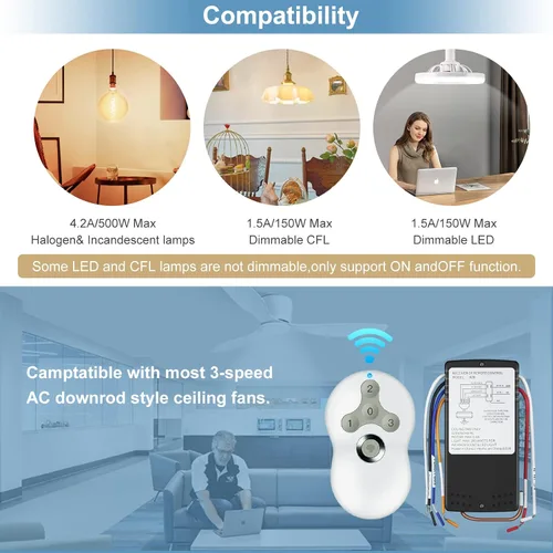 Vista 8 de Hunter - Kit de control remoto para ventilador de techo, compatible con Alexa, Google Assistant y la aplicación Smart Life