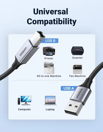 Vista 2 de UGREEN Cable de impresora, cable USB A a B de 6 pies, cable USB B trenzado Gris