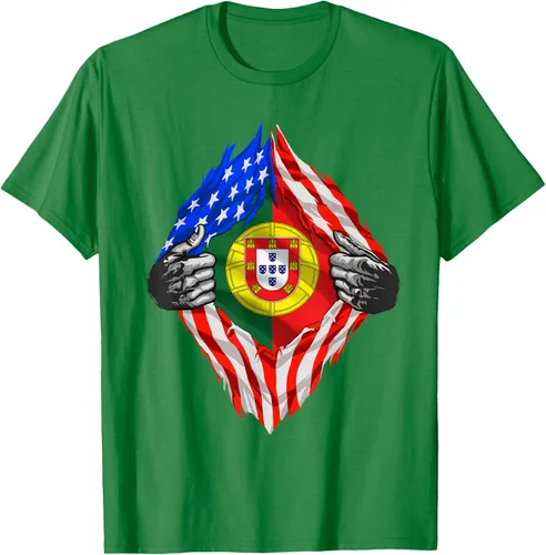 Vista 4 de Camiseta de bandera de Estados Unidos con diseño de raíces portuguesas, Negro, S