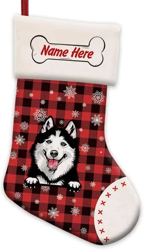 Vista 36 de Foto personalizada, Feliz Navidad, búfalo rojo, a cuadros, feliz perro, calcetín de Navidad, copo de nieve, decoración de vacaciones, calcetín
