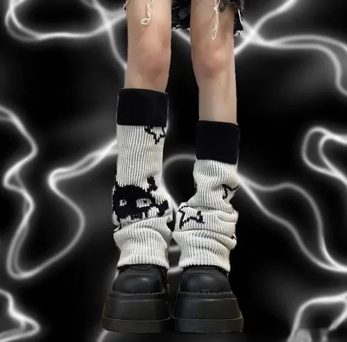 Vista 6 de heyheyshine Y2k Star Skull Print Dos Lados Wear Calcetines Calcetines Punk, Niñas Japonesas Kawaii Streetwear Pierna Cubierta