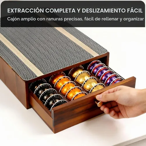 Vista 5 de Organizador de cápsulas de café de madera de acacia, soporte para vainas, compatible con Nespresso Vertuo, soporte para cafetera, para encimera