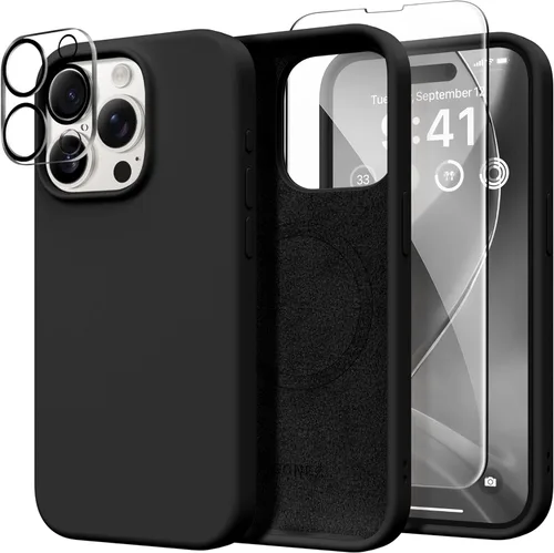 Vista 148 de GONEZ Funda magnética para iPhone 14, compatible con Magsafe, con protector de pantalla + protector de cámara, forro de microfibra antiarañazos