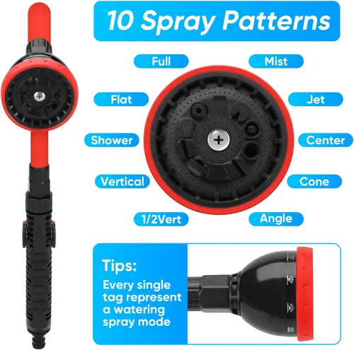 Vista 3 de Varita de riego flexible 2 en 1 resistente para la limpieza del jardín/del coche Use with 10 Spray Patterns, 29In Long Hose Nozzle Sprayer, Fits