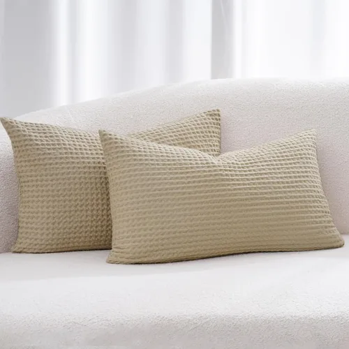 Vista 22 de PHF Funda de almohada 100% algodón con tejido de gofre, 22 x 22 pulgadas, sin relleno, paquete de 2 elegantes fundas de almohada cuadradas