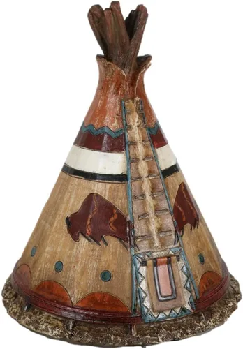 Vista 4 de Ebros Gift Cabaña de tipi indígena tribal occidental rústica con diseño de bisonte de carga, moneda de ahorro, hucha decorativa