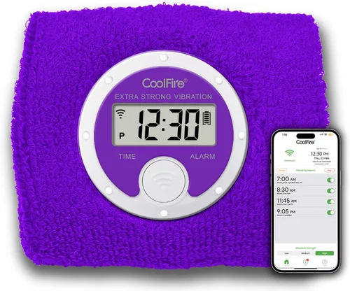 Vista 8 de Coolfire - Reloj despertador con banda de sudoración vibratoria, pulsera de alarma silenciosa para despertarse, reloj de vibración para parejas, Azul