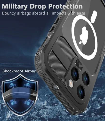 Vista 3 de Funda impermeable diseñada para iPhone 15 Pro, a prueba de golpes, a prueba de polvo, impermeable, para iPhone 15 Pro, funda protectora de cuerpo