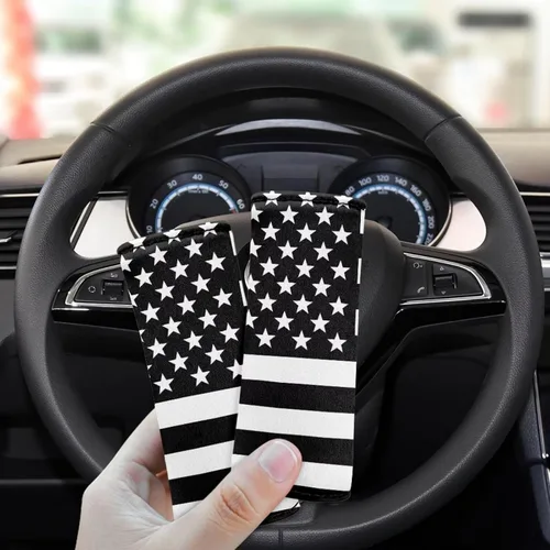 Vista 5 de BIGCARJOB Juego de envolturas de asa de equipaje para mujeres y hombres, banderas negras de Estados Unidos impresas, asa de equipaje