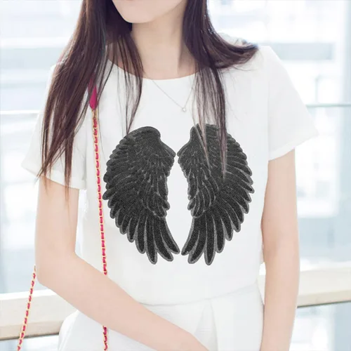 Vista 5 de 2pcs Black Sequin Angel Wing Patches Embroidered Applique DIY Clothing Decor Craft Accessories for Jackets and Garments