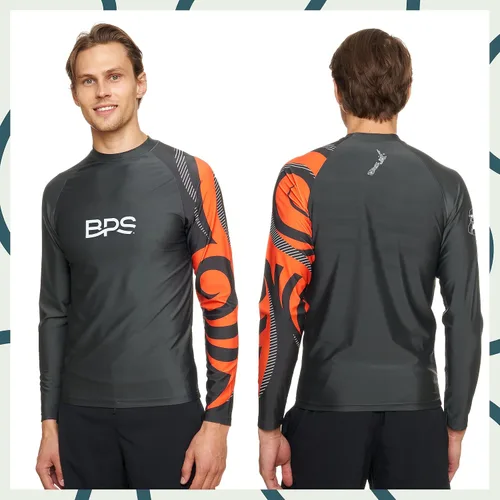 Vista 4 de BPS New Zealand Men's Long Sleeve Swim ShirtRash Guard with Sun Protection