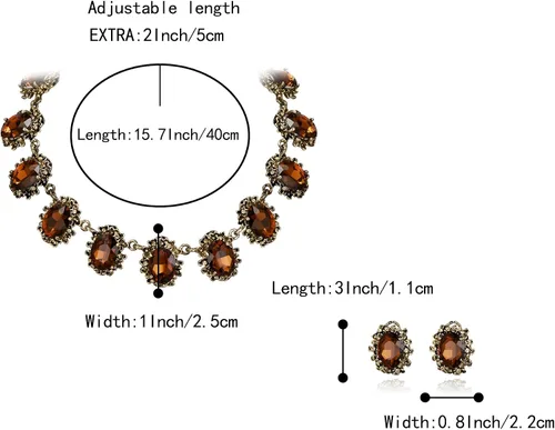 Vista 6 de BriLove Juego de collar de estilo victoriano, aretes perforados para mujer, aretes ovalados inspirados en camafeo con cristales florales, joyería