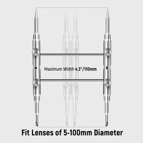 Vista 3 de NEEWER Llave de anillo de lente de acero inoxidable, herramienta profesional de doble cara curva con puntas planas/puntiagudas para quitar lentes