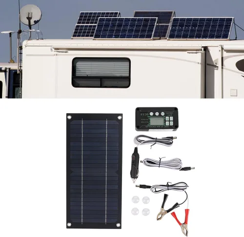 Vista 3 de Cargador de panel solar de 600 W, kit de panel solar portátil de 12-24 V 100 A, kit de controlador solar monocristalino, cargador de panel solar