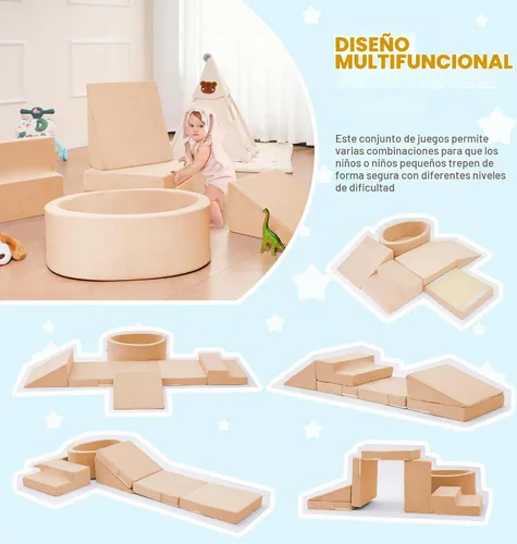 Vista 3 de Elftopia Bloques de Escalada de Espuma con Piscina de Pelotas y Escaleras para Niños Pequeños de 1-3 Años - Conjunto de Juego Suave para Gatear