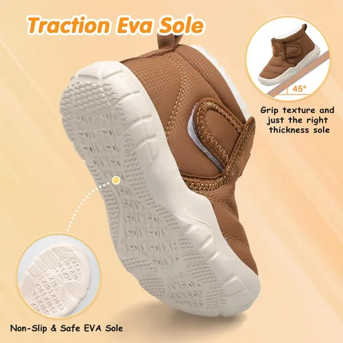 Vista 4 de QFH Zapatos cálidos de invierno para bebés, niños y niñas, botas de nieve antideslizantes para niños pequeños, botas de piel sintética resistentes