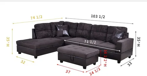 Vista 3 de Juego de sofá de lujo ligero de 3 piezas con almohada suave y silla de almacenamiento, fácil de montar