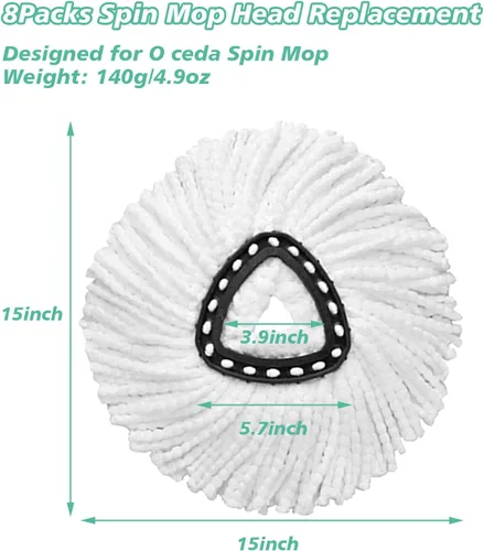 Vista 2 de 8 piezas de cabezales de repuesto para fregona giratoria, 100% de microfibra, compatibles con fregona giratoria triangular, cabezal de fregona