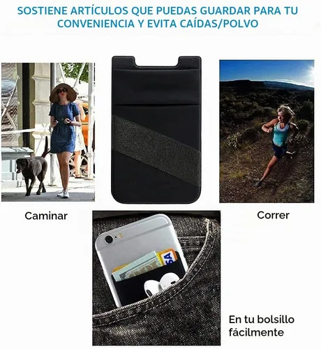 Vista 8 de Hoblaze Cartera para teléfono con correa para el dedo, soporte elástico para tarjetas de crédito para la parte posterior del teléfono, tarjetero