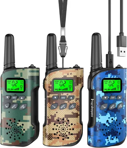 Vista 11 de Inspireyes Walkie Talkies para niños, paquete de 2 recargables de largo alcance, juguetes para niños y niñas de 3 a 12 años, juguete de radio de 2