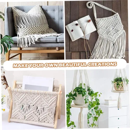 Vista 4 de Cuerda de macramé de algodón natural de 0.039 in x 328.1 ft, cuerda de algodón de una hebra gruesa de hilo de macramé para colgar plantas, colgar