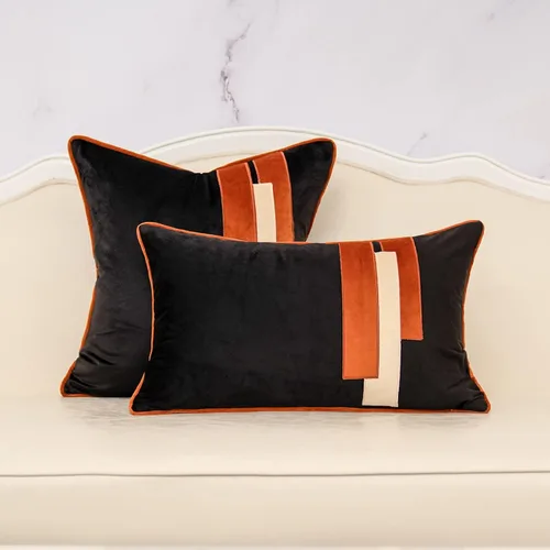 Vista 5 de Yangest Funda de Almohada Decorativa de Terciopelo Negro con Rayas Patchwork, Funda de Cojín Moderna de 18x18 Pulgadas para Sofá, Sillón