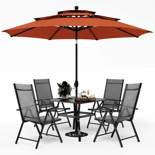 Vista 21 de PHI VILLA Juego de comedor de patio de 5 piezas con sombrilla de 10 pies (beige), juego de mesa y sillas para exteriores con sillas de comedor