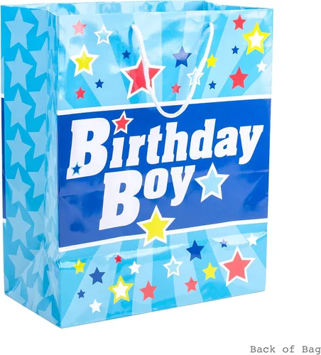 Vista 6 de Hallmark Bolsa de regalo grande de 13 pulgadas con tarjeta de cumpleaños y papel de seda (azul con estrellas, cumpleañero)