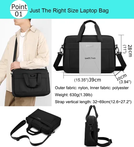 Vista 2 de zhongningyifeng Maletín para laptop de 14 pulgadas para hombres y mujeres, impermeable, de nailon, ligero, para el hombro, para negocios, oficina