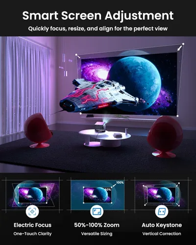 Vista 4 de Mini proyector inteligente con WiFi y Bluetooth, [aplicaciones integradas] Proyector portátil compatible con 4K nativo 1080P 4K para techo