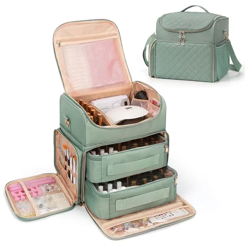 Vista 10 de CUBETASTIC Estuche organizador de esmalte de uñas extra grande con capacidad para 86 a 100+ botellas de esmalte de uñas y lámpara de uñas, bolsa