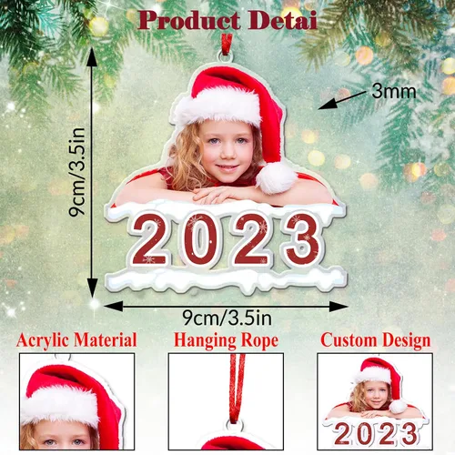 Vista 3 de Adornos de Navidad personalizados con foto personalizada, adornos acrílicos personalizados con texto de imagen personalizado 2023, familia, pareja