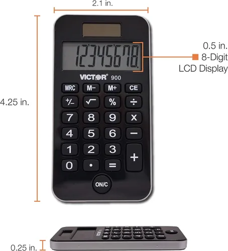 Vista 3 de Victor - Calculadora de bolsillo de alimentación dual de 8 dígitos, pantalla LCD fácil de leer con teclas de goma antideslizantes, calculadora