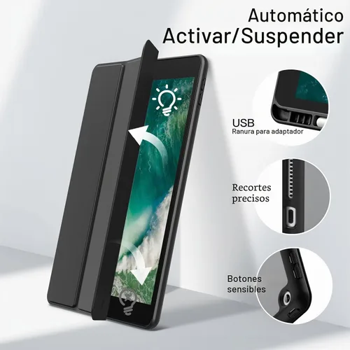 Vista 6 de JETech - Funda para iPad 6ª/5ª generación de 9.7" (2018/2017), color negro Parte trasera transparente transparente, soporte para lápices, cubierta
