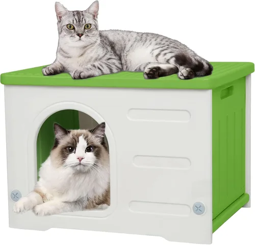 Vista 11 de Deblue Casa de Gatos al Aire Libre Resistente a la Intemperie Grande de Plástico con Puerta de Escape para Gatos Interiores Impermeable Refugio