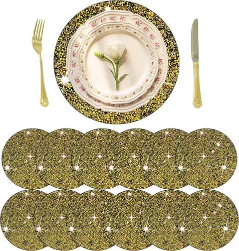 Vista 15 de Manteles Individuales Dorados Tapete Dorado Resistente al Calor Decoración de Diamante Triturado Decoración de Pedrería Decoraciones de Otoño