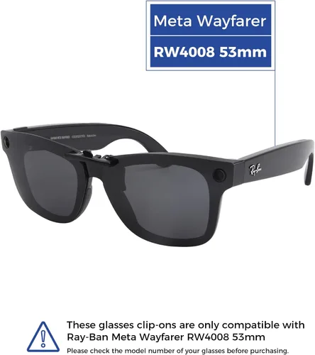 Vista 2 de Lentes de sol polarizados con clip para Ray-Ban Meta Wayfarer RW4008 y Gen 2 RW4012 grandes 53-22 para hombres y mujeres, protección UV, negro