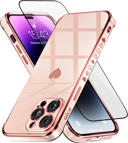 Vista 4 de Funda de silicona diseñada para iPhone 14 Pro Max de 6.7 pulgadas (oro transparente) para mujeres y niñas, diseño lindo de silicona suave