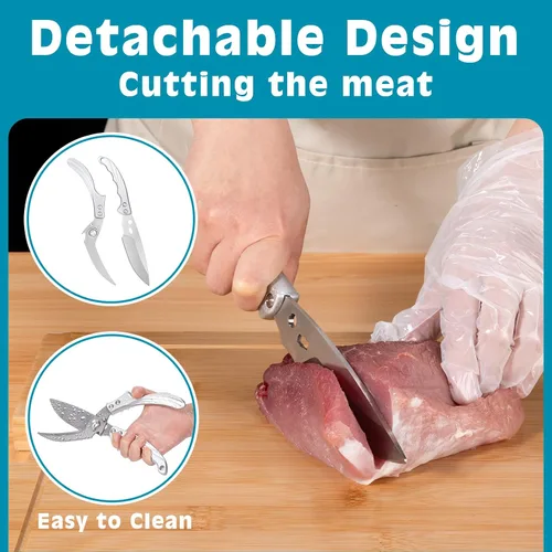Vista 2 de Tijeras de cocina resistentes – Tijeras de cocina multiusos de acero inoxidable para Acción de Gracias, pollo, hueso, carne, pavo, pescado, tijeras