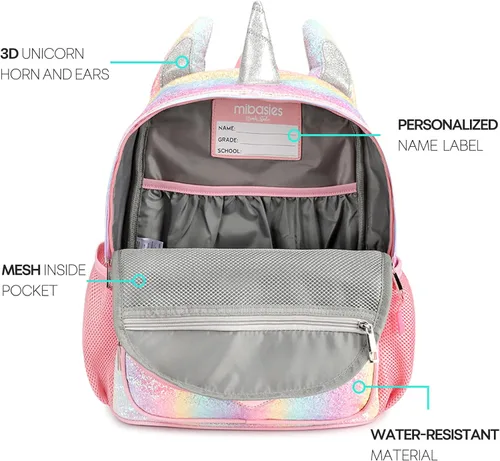 Vista 4 de Mibasies - Mochila de unicornio para niñas con diseño de arcoiris