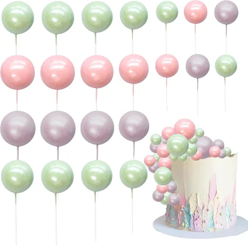 Vista 25 de 30 piezas de mini globo para decoración de tartas, bolas de espuma con purpurina, bolas de perlas de imitación, decoración para tartas, decoración