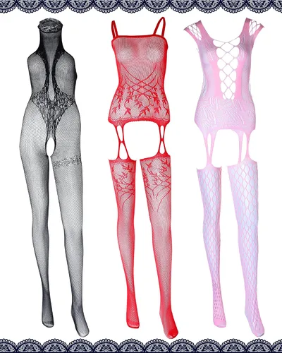 Vista 3 de 12 piezas de lencería de malla para mujer, babydoll de malla, lencería de encaje para mujer