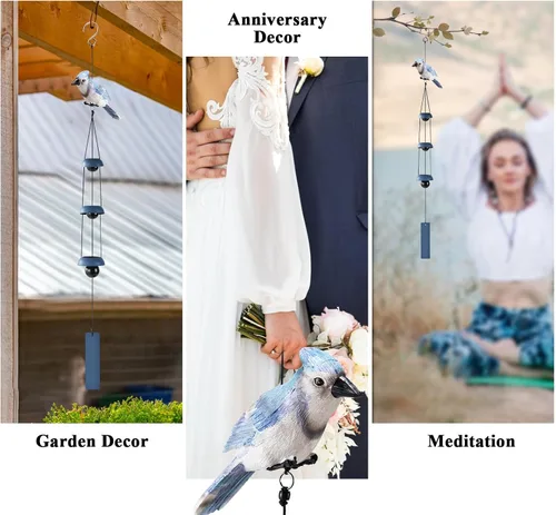 Vista 4 de Campanas de viento con 3 campanas más grandes para exteriores, regalo para mamá, papá, hija, mujeres, césped, porche, patio, decoración de jardín