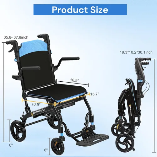 Vista 3 de Sillas de ruedas para adultos, ultraligeras (solo 19.4 libras), silla de transporte plegable y portátil con mango telescópico, sillas de ruedas