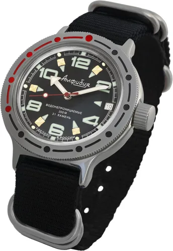 Vista 2 de Vostok Amphibian - Reloj de pulsera automático para hombre con cuerda automática para buceo militar anfibia reloj de pulsera 334335 420334 negro
