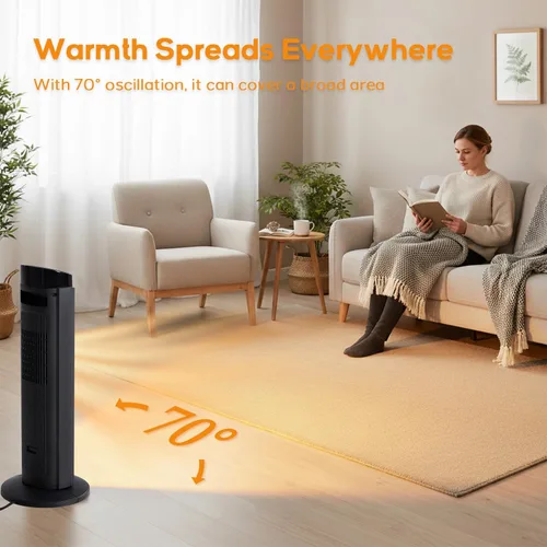 Vista 4 de Calentador de espacio de 23 pulgadas, calentadores portátiles de 1500 W para uso en interiores y exteriores, calentamiento rápido con oscilación
